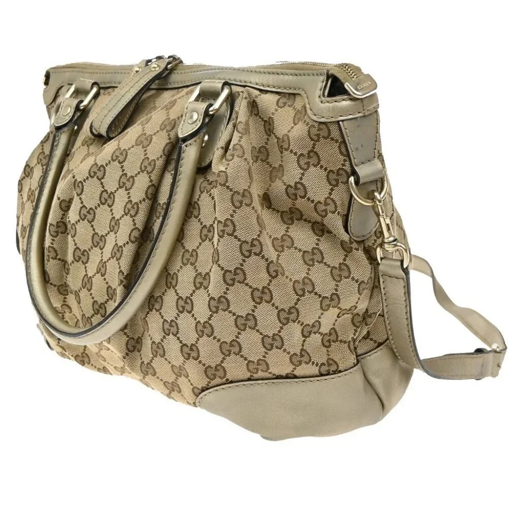 GUCCI GG Pattern Sukey 2Way Shoulder Hand Bag Canvas Leather Brown Gold - Picture 4 of 14
